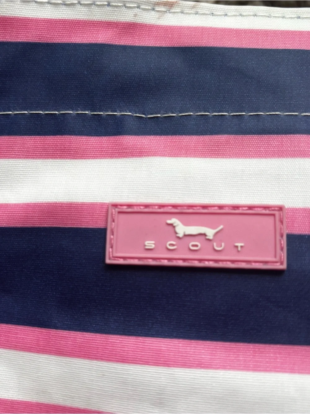 Scout Navy and Pink Striped Tote Bag desertcart logo medium great condition - Picture 8 of 11